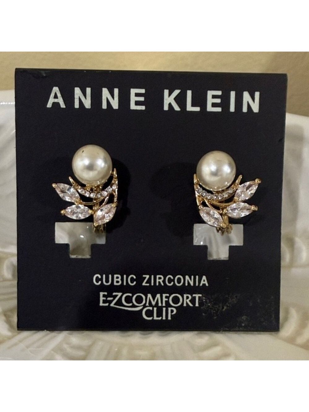 Anne Klein Gold and Pearl Clip Earrings